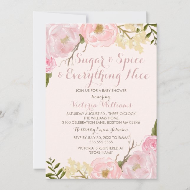 Invitación al baby shower de Botanical Sugar & Spi (Anverso)