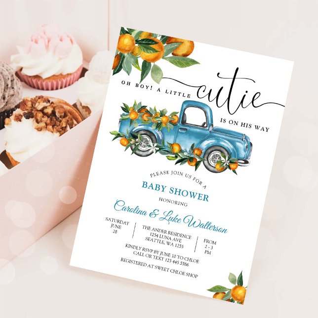 Invitación al Baby Shower de Camioneta Azul con Mo (Subido por el creador)