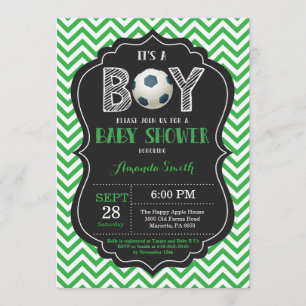 Invitación al Baby Shower de fútbol Chevron verde