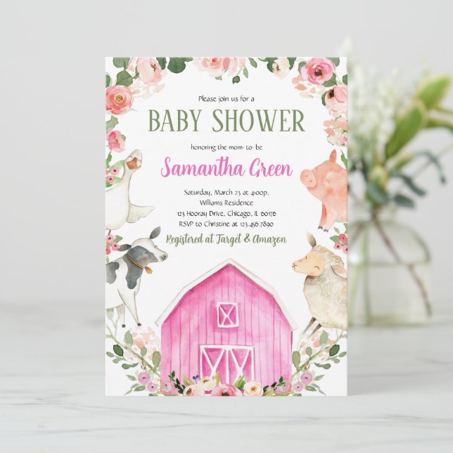 Invitación al Baby Shower de la Chica de la Granja (Anverso de pie)