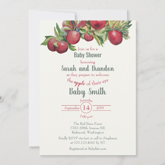 Invitación al Baby Shower de la Huerta de Manzanas (Anverso)