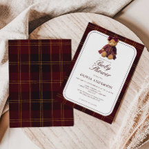 Invitación al baby shower de la niña con oso de pe