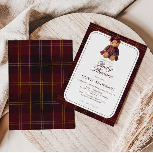 Invitación al baby shower de la niña con oso de pe