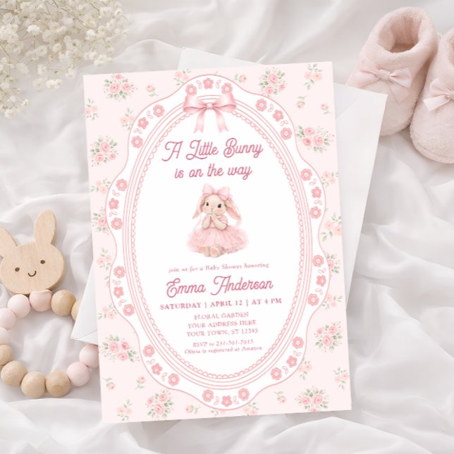Invitación al Baby Shower de la Niña Conejo Floral (Subido por el creador)