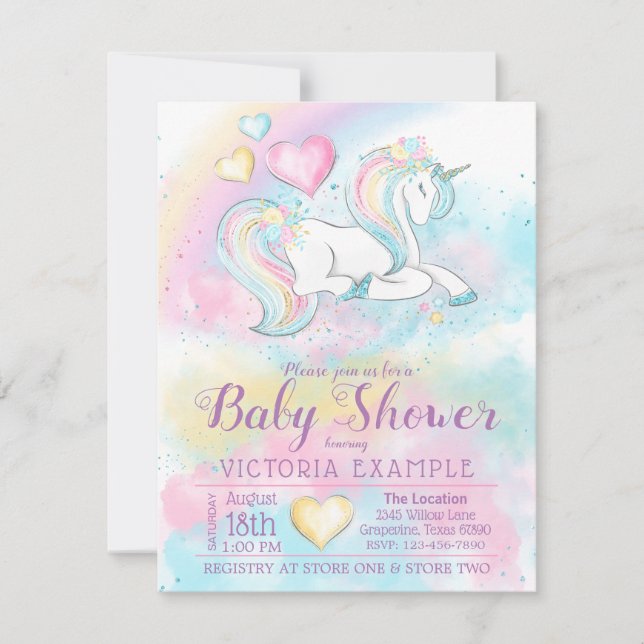 Invitación al Baby Shower de la Niña del Arcoíris  (Anverso)