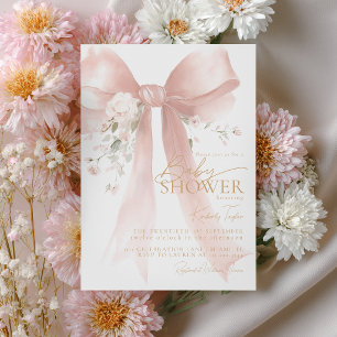 Invitación al Baby Shower de la Niña del Lazo Rosa
