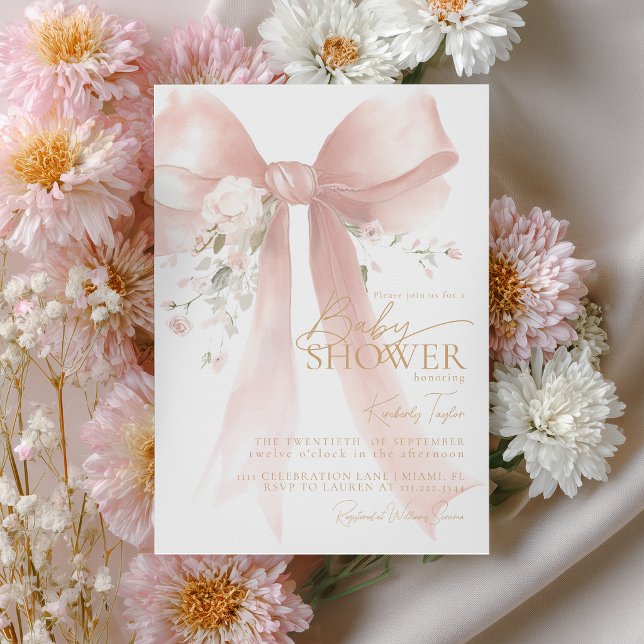 Invitación al Baby Shower de la Niña del Lazo Rosa (Subido por el creador)