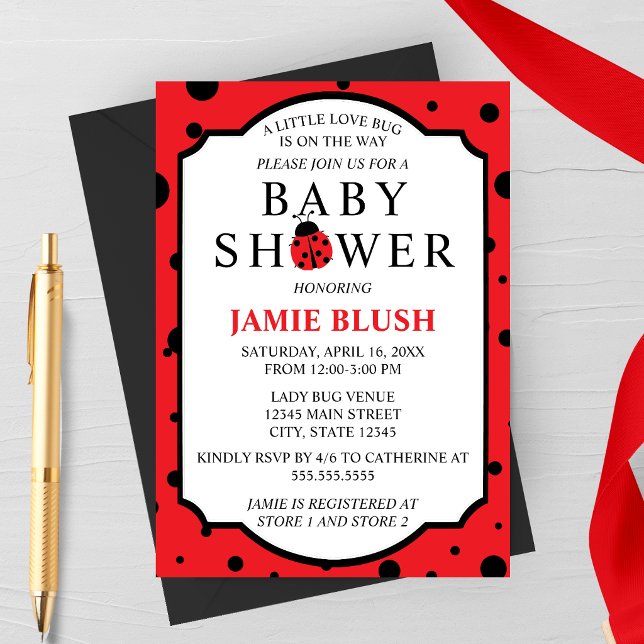Invitación al Baby Shower de Little Love Bug (Ladybug Baby Shower | Little Love Bug Baby Shower Invitation Red and Black)