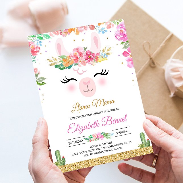 Invitación al Baby Shower de Llama Alpaca Cactus F (Subido por el creador)
