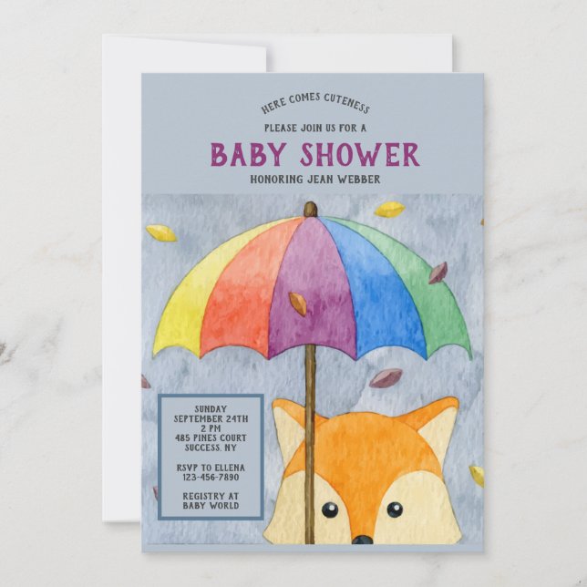 Invitación al Baby Shower de Otoño Fox (Anverso)