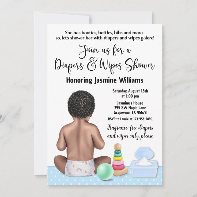 Invitación al baby shower de pañales y toallitas (Anverso)