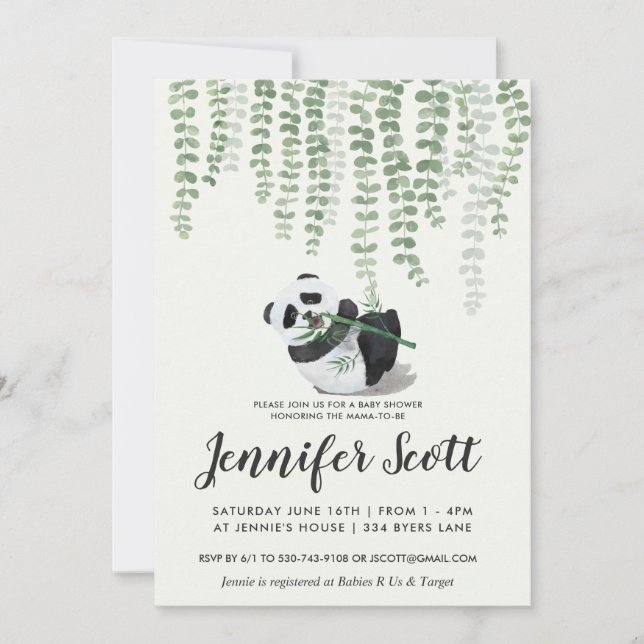 Invitación al Baby Shower de Panda Jungle (Anverso)