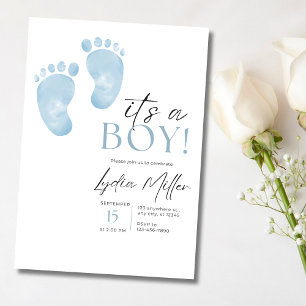 Invitación al Baby Shower de Pies de Bebé Azul, Sh