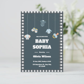 Invitación al Baby Shower de Ropa de Cadenita de "