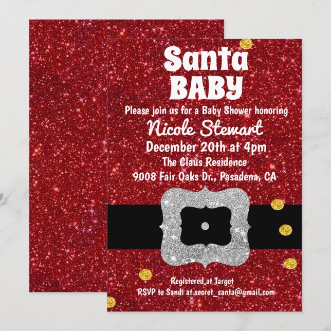 Invitación al baby shower de Santa Bebé Navideño (Anverso / Reverso)