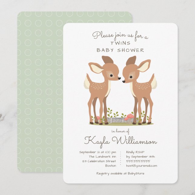 Invitación al Baby Shower de Sweet Woodland Deer (Anverso / Reverso)