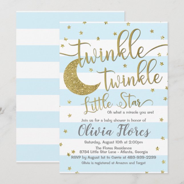 Invitación al Baby Shower de Twinkle Twinkle Littl (Anverso / Reverso)
