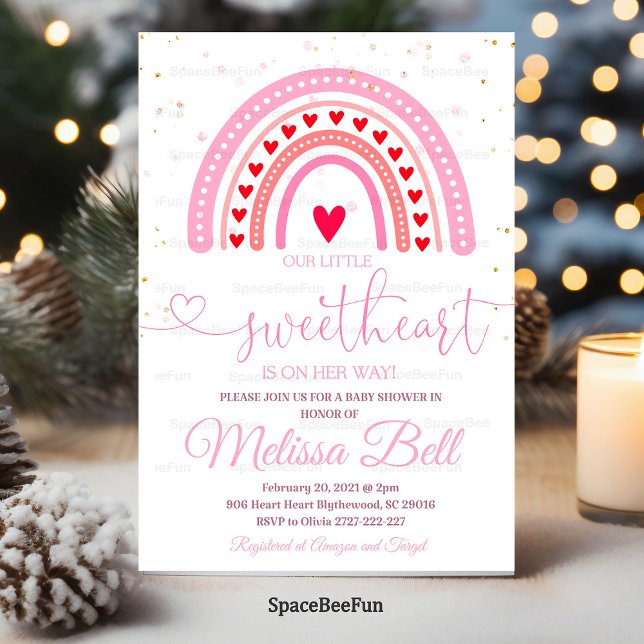 Invitación al Baby Shower del Día de San Valentín, (Valentine invites,Baby Shower,Invitation,Little sweetheart,Girl Editable,Baby Shower girl,Heart invi)