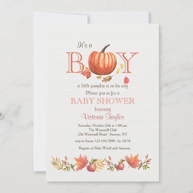 Invitación al Baby Shower del Niño Calabaza (Anverso)