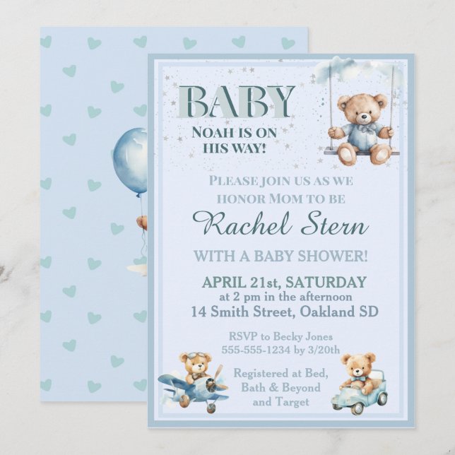 Invitación al Baby Shower del Osito Teddy Niño Cap (Anverso / Reverso)
