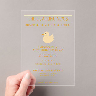 Invitación al baby shower del pato de noticias gra