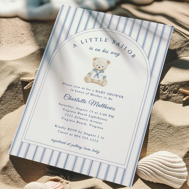 Invitación al Baby Shower del pequeño Marinero (Little Sailor Bear Boy Baby Shower Invitation)