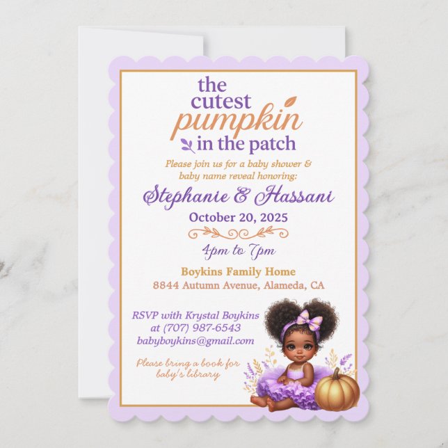Invitación al Baby Shower del Pumpkins más Lindo d (Anverso)
