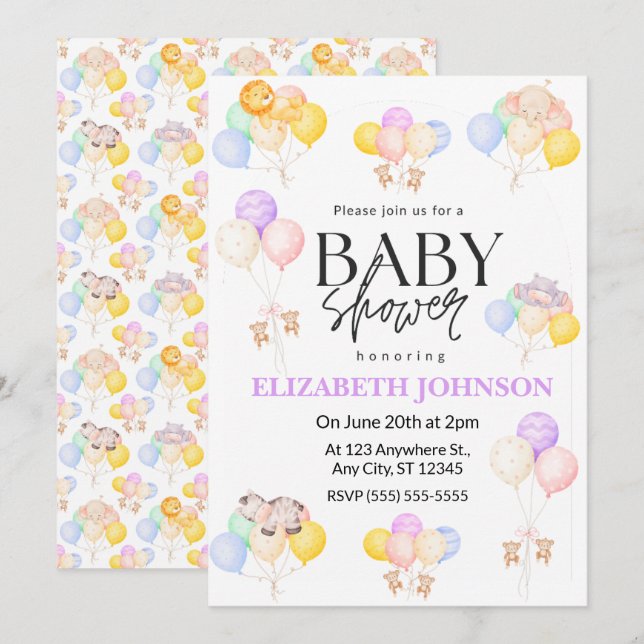 Invitación al Baby Shower del Safari (Anverso / Reverso)
