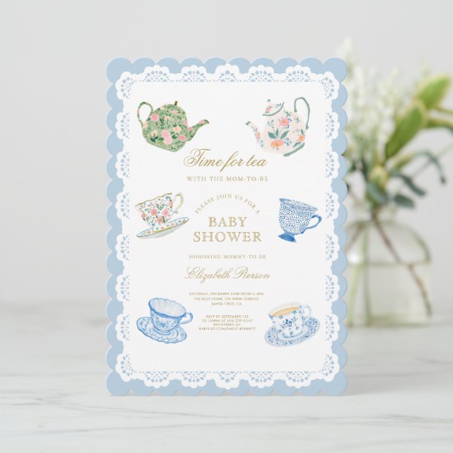 Invitación al Baby Shower Hora del Té (Anverso de pie)