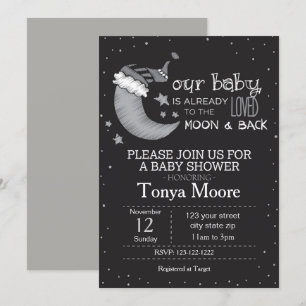 Invitación al baby shower Negro a la Luna y de Reg
