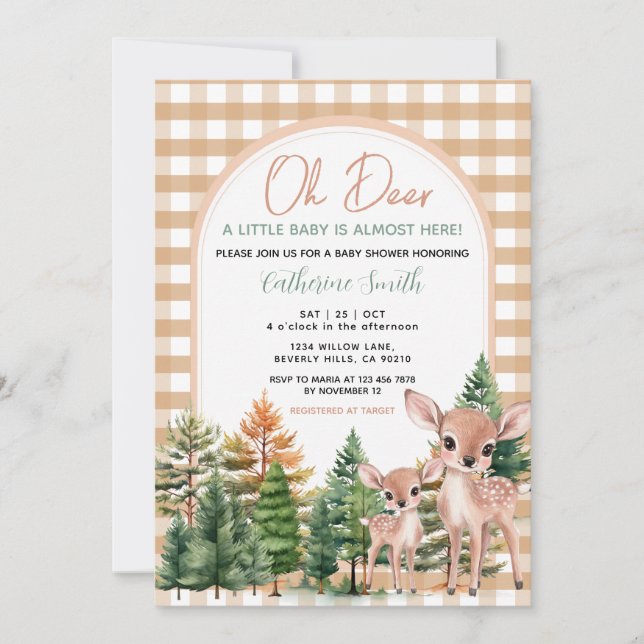 Invitación al baby shower Oh Deer (Anverso)