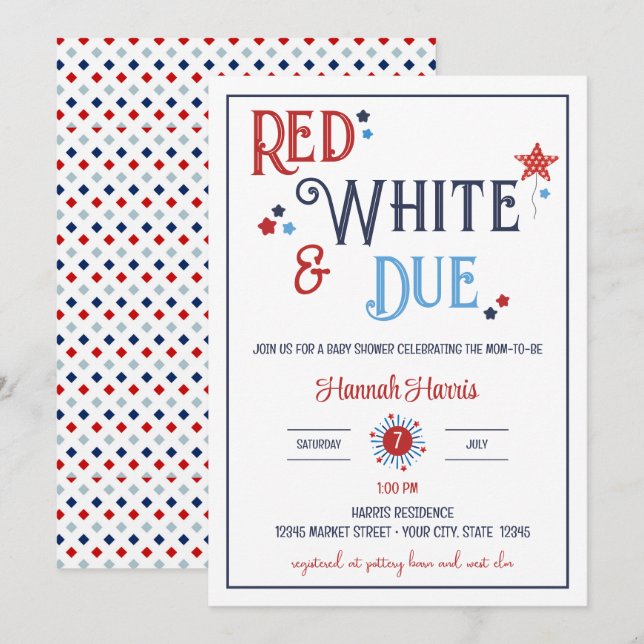 Invitación al baby shower Rojo Blanco y a Tiempo (Anverso / Reverso)