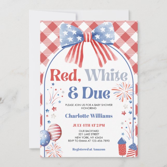 Invitación al Baby Shower Rojo Blanco y Debido (Anverso)