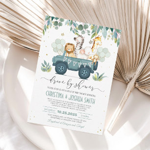 Invitación al Baby Shower Safari Animal Drive Thru