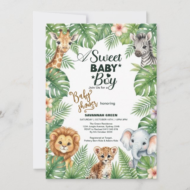 Invitación al Baby Shower Safari de la Jungla (Anverso)