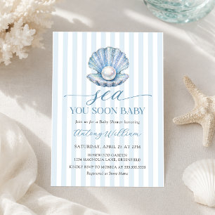 Invitación al baby shower Te veo pronto mar azul