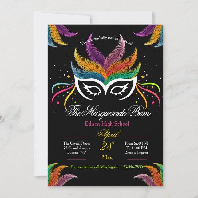 Invitación al Baile de Gala con Máscara de Plumas (Anverso)