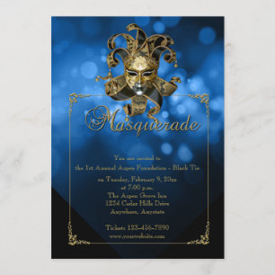 Invitación al baile de la mascarada de oro azul Ma