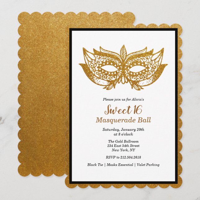 Invitación al Baile de Máscaras Sweet 16 (Anverso / Reverso)