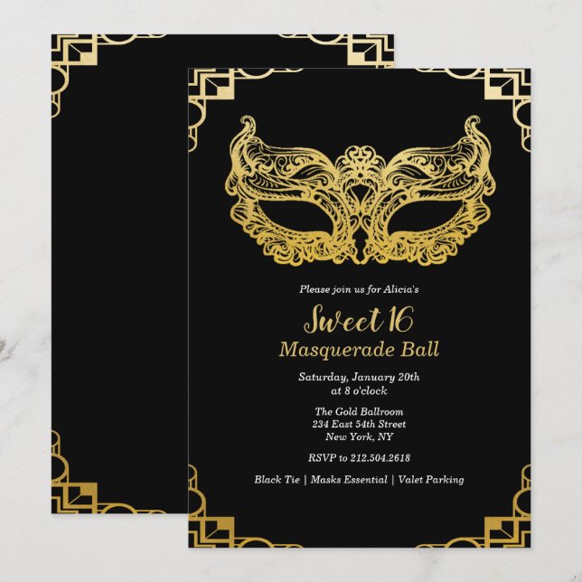 Invitación al Baile de Máscaras Sweet 16 (Anverso / Reverso)