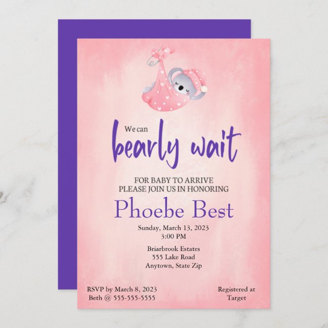 Invitación al baño de oso Koala (Anverso / Reverso)