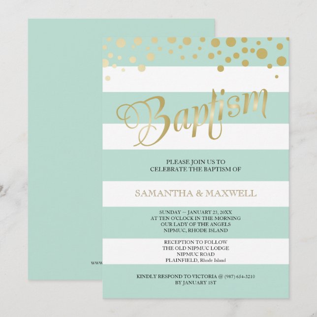 Invitación al BAPTISM Neutral de género -gemelos (Anverso / Reverso)