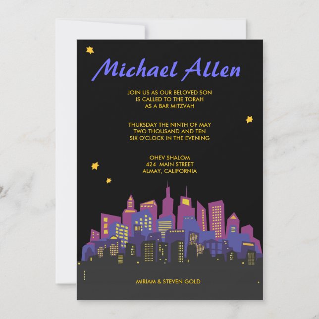 Invitación al Bar Bat Mitzvah del CITYSCAPE (Anverso)