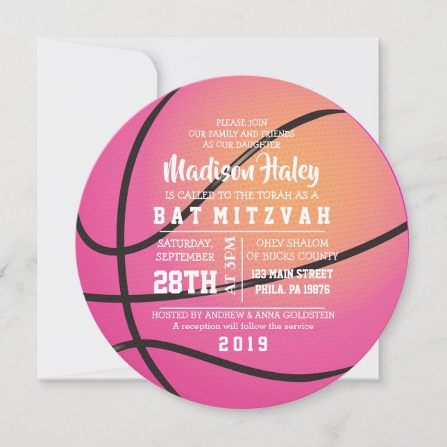 Invitación al Bat Mitzvah de BÁSKETBOL ROSA (Anverso)
