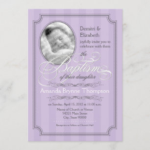 Invitación al bautismo a rayas (Lavanda)