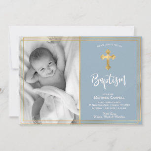 Invitación al bautismo azul de la cruz de oro con