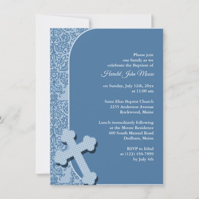 Invitación al bautismo azul de niño (Anverso)