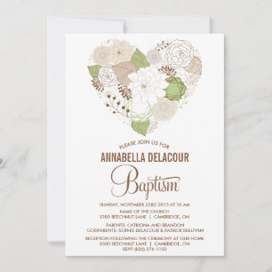 Invitación al Bautismo Cardíaco Floral Mint Whimsi