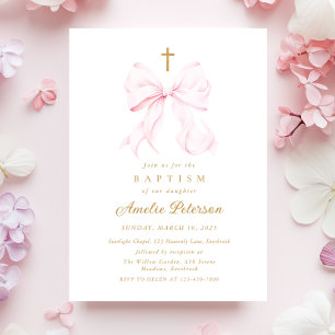 Invitación al bautismo Chica Bow Bink Bow