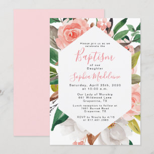 Invitación al bautismo Chica de acuarela floral